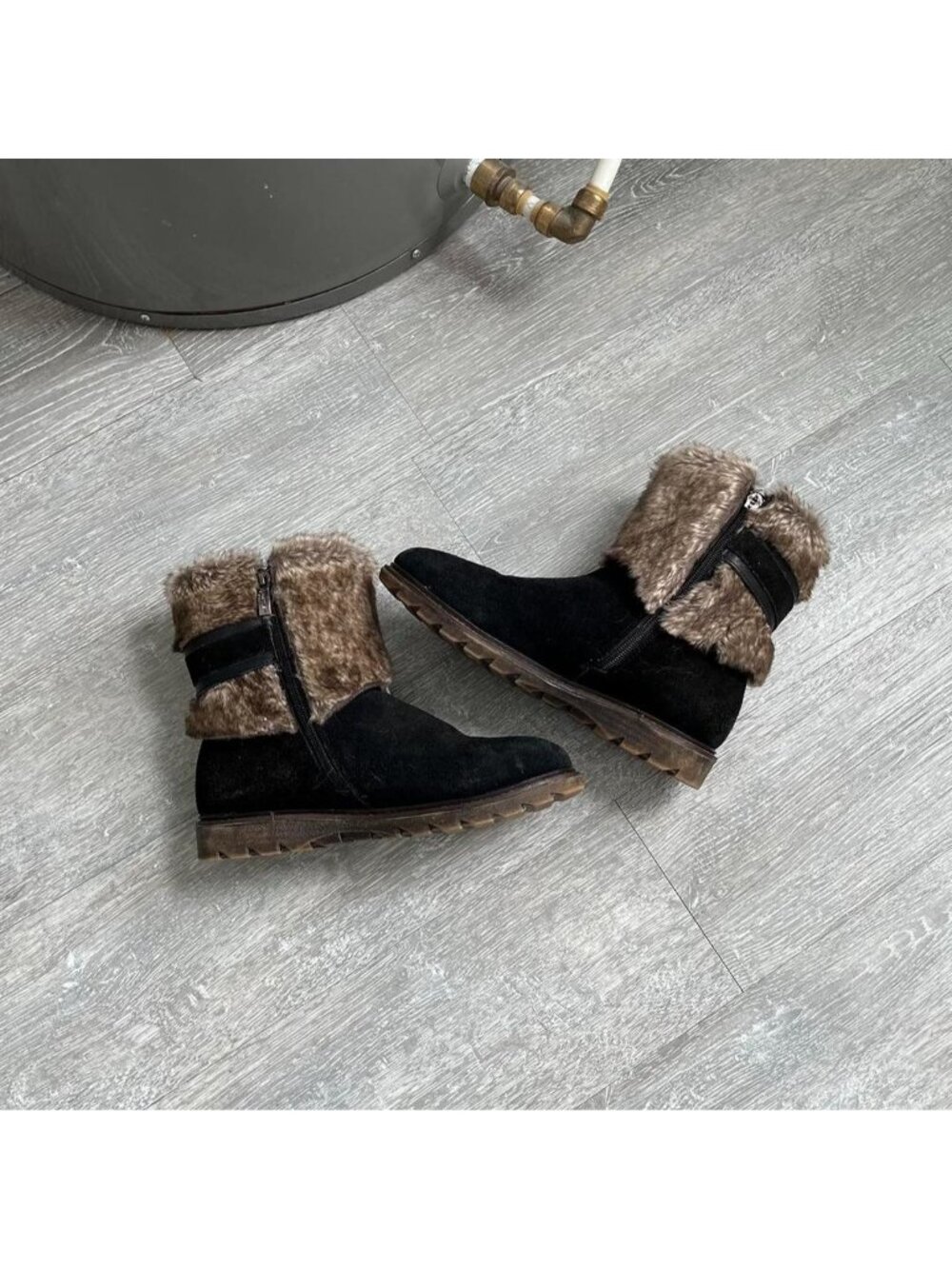 Black / Brown “Bastien” Y2K Faux Fur / Suede Zip-Up Boots / Shoes
